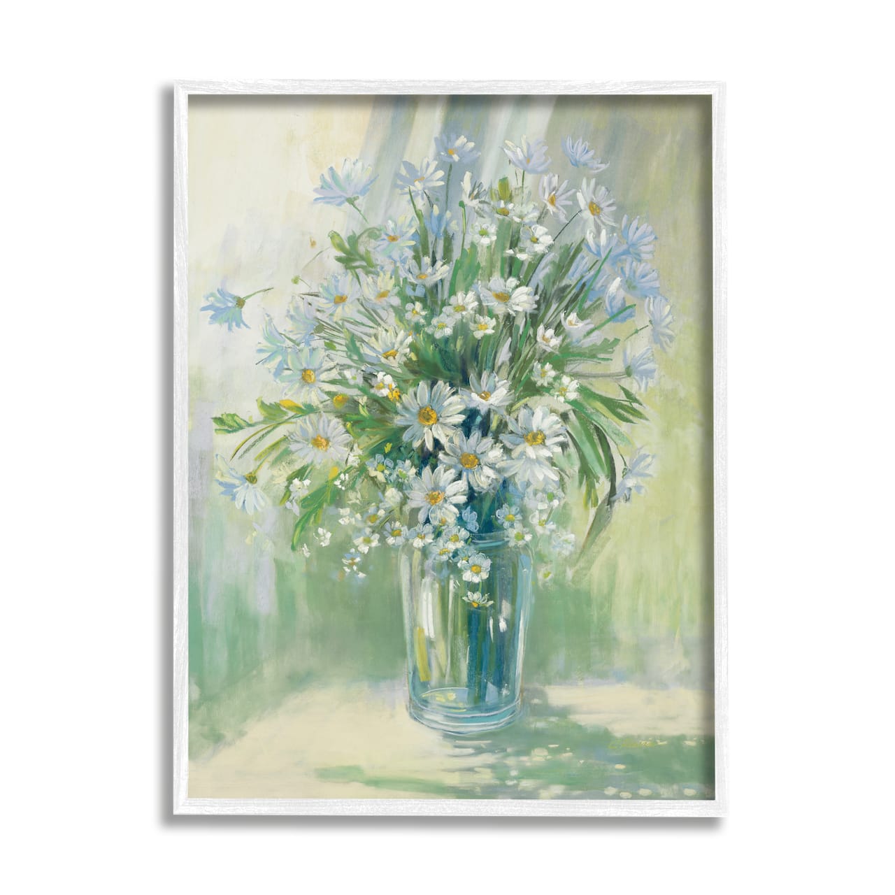 Stupell Industries Sunlit Bouquet of Daisies Blue Green Pastels in White Frame Wall Art